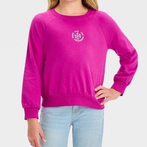 Cat & Jack Girls’ Crew Neck French Terry Pullover Sweatshirt - Magenta XS